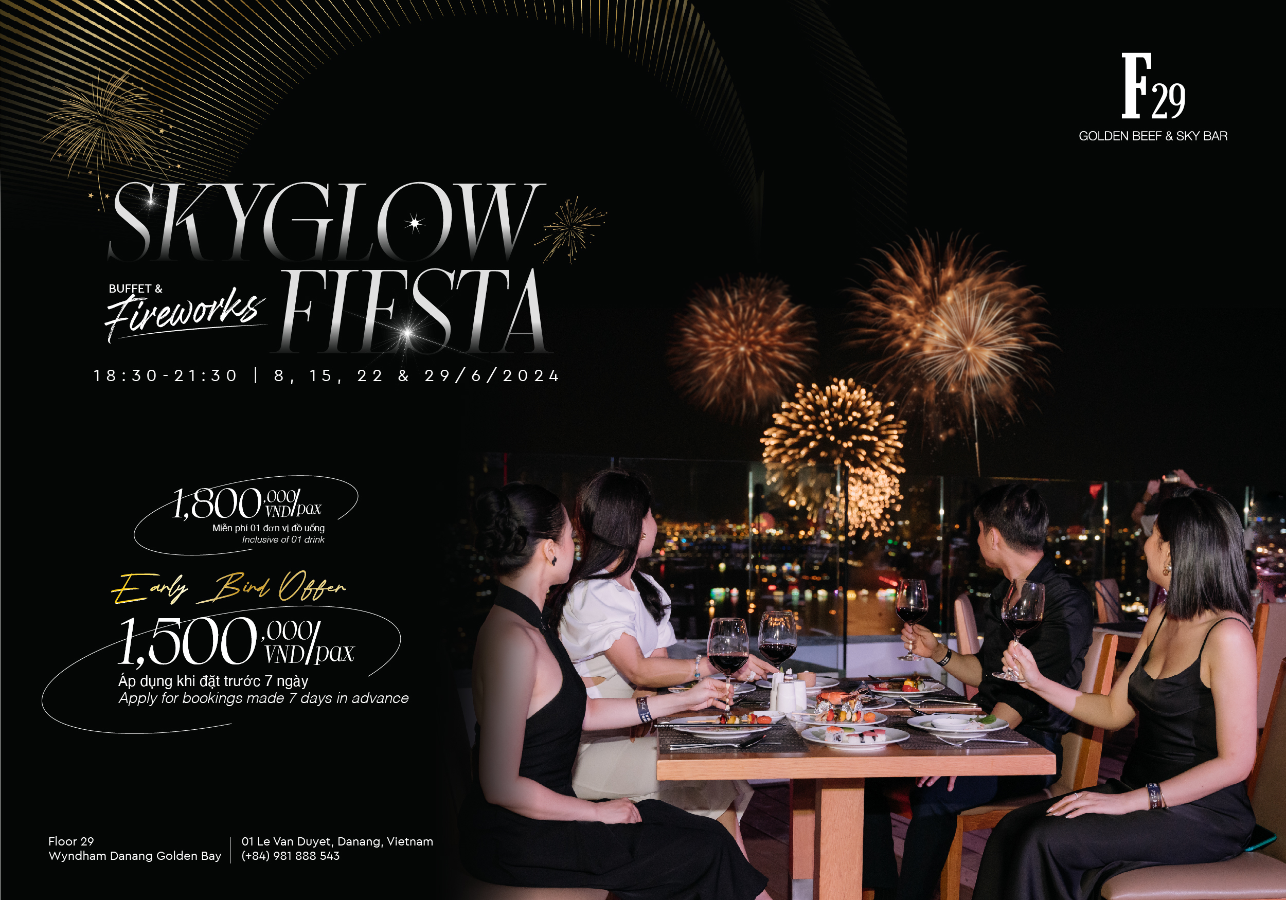 Skyglow Fiesta – Tiệc buffet thượng hạng ngắm pháo hoa tại F29 Golden Beef & Sky Bar